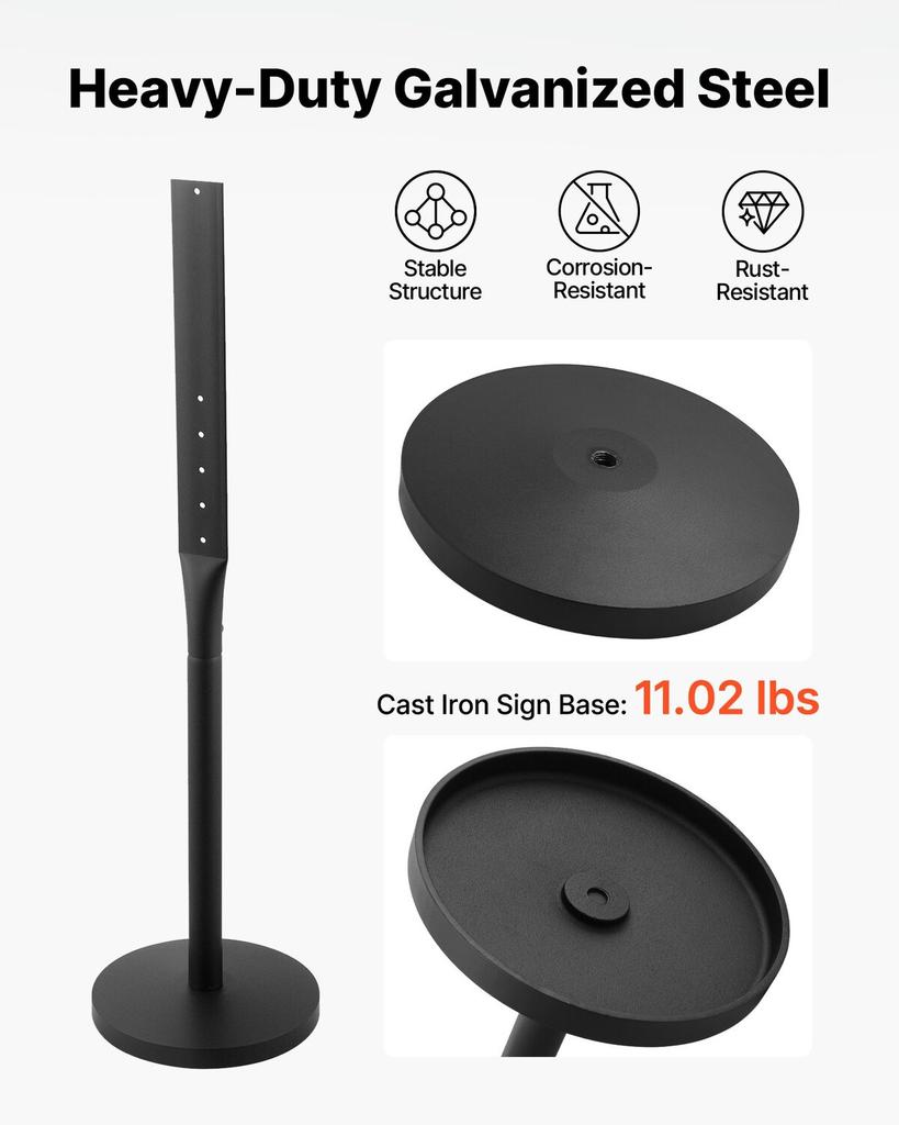 Portable Sign Post, 2-Pack, 1230 Mm Tall, Metal Sign Stands with Heavy Duty Cast Iron Base, Multi-Hole Design for Easy Installation, Wind-Resistant,