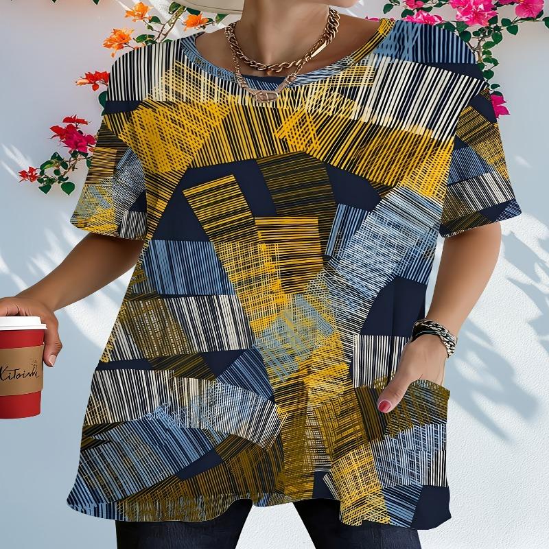 Large Women'S Short-Sleeve Tee Featuring a White Daisy Floral Design, Equipped with Pockets, Perfect for Everyday Travel, College Life, Beach Trips,