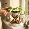 Indoor Plant Container 3D Printed Tree Root Planter, Bionic Wood Textured Flower Pot with Makeup Brush Organizer Drainage Hole, Succulent Desk