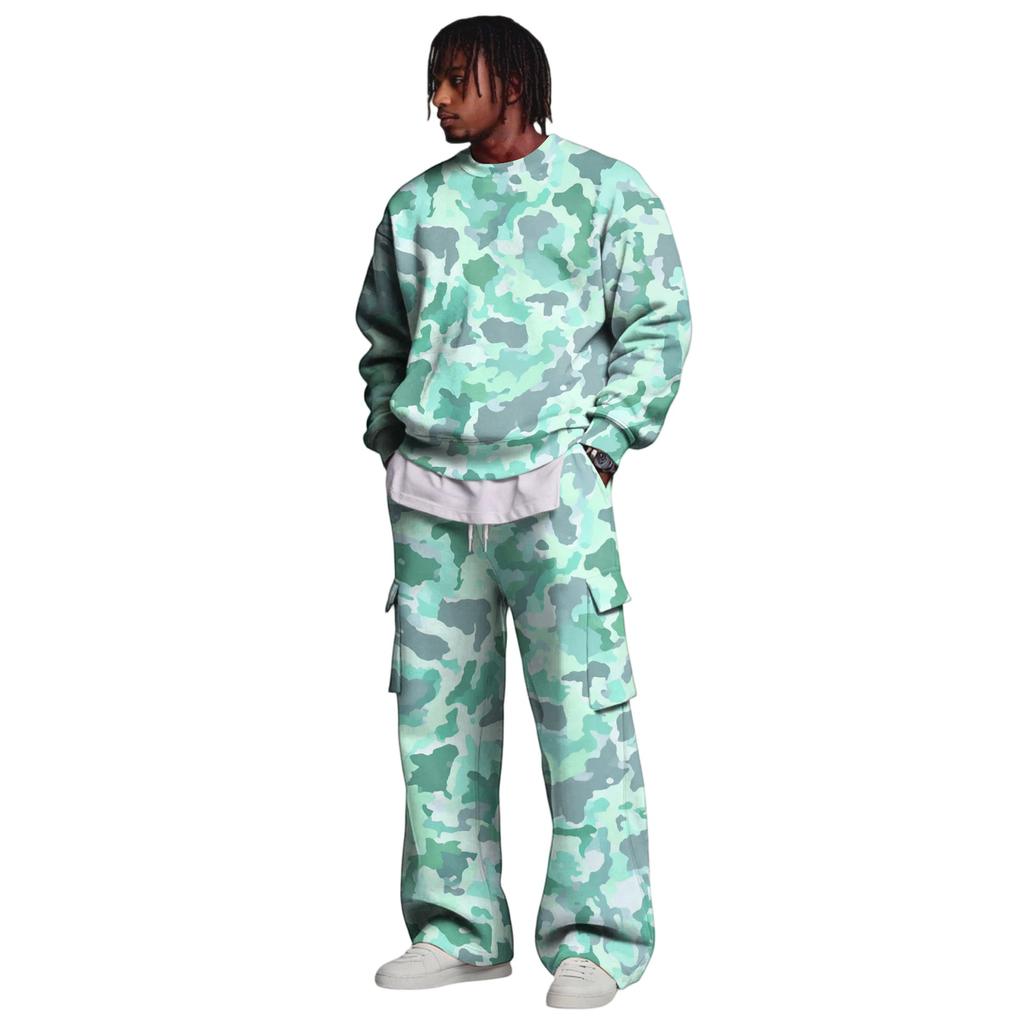 Set da Uomo con Felpa a Strati e Pantaloni Cargo con Vita Elasticizzata