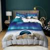 Aurora Borealis Duvet Cover King Queen Pale Weather Over The Hills with Waterfall Creek Nature Landscape Polyester Bedding Set