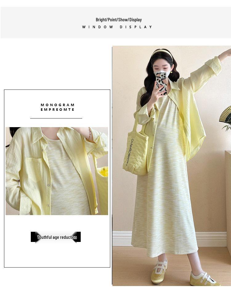 2026 Colorful Tie-Dye Vest Dress + Sun Protection Shirt for Pregnant Women, Slimming & Loose Ice-Cool Maternity Set