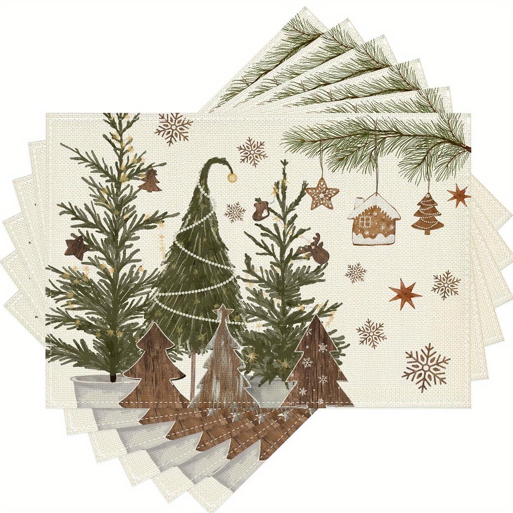 4/6pcs Christmas Tree Snowflake Star Pine Branch Placemats, 12x18 Inch Washable Table Mats for Kitchen Dining Home Party Decor,