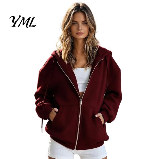 Fall Winter Hoodie Zip-Up Hoodies for Women, Loose Fit Drawstring Hooded Jacket with Women Sweatshirt Pocket, Long Sleeve Casual Coat Soft Tops