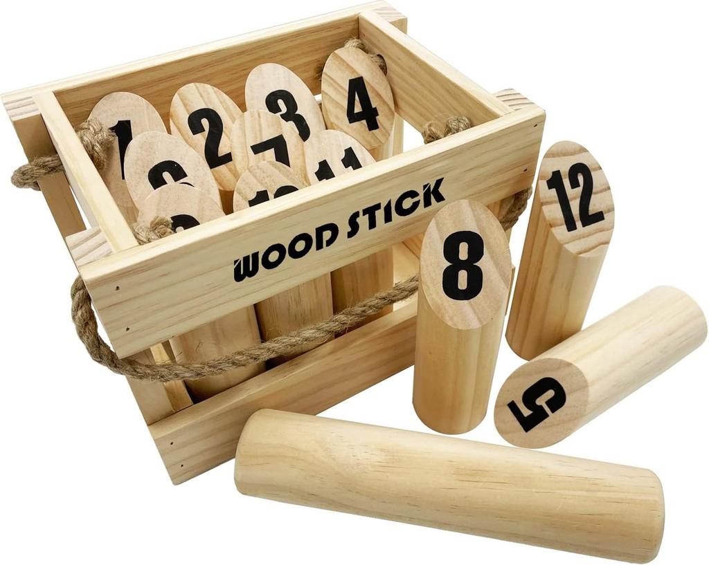 TRADE ONE Mölkky Complete Set with Wooden Sticks, Perfect for Outdoor Sports, Parks, and Fun for All Ages, Men and Women, 60124