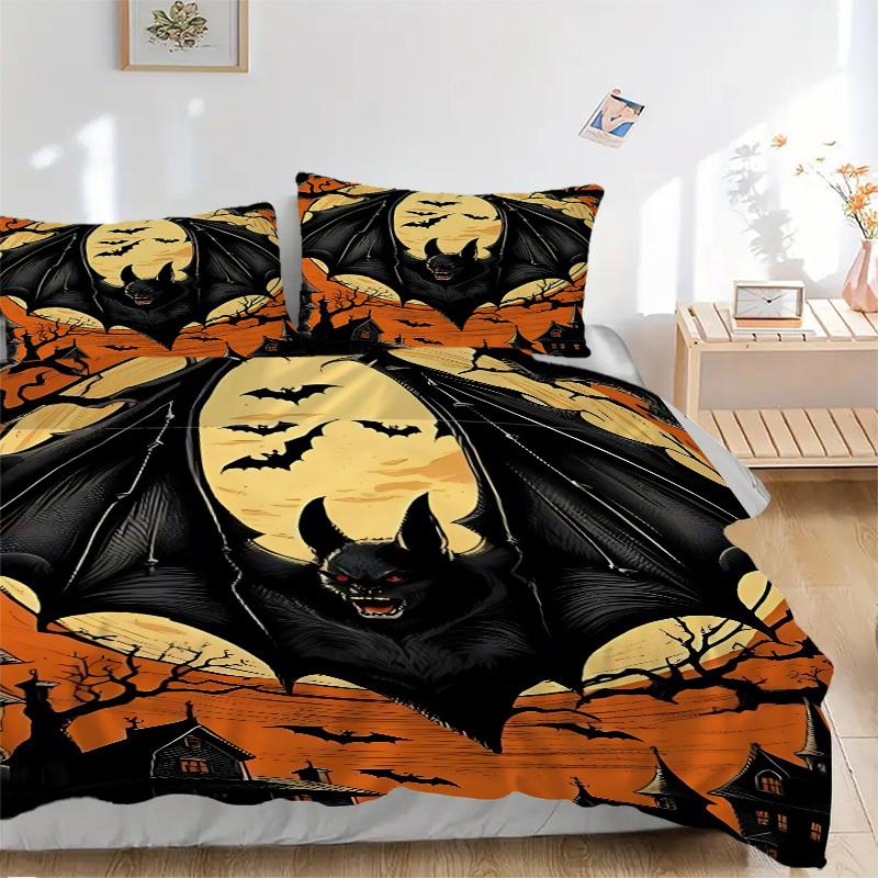 3pcs Bat, Spooky Night Duvet Cover Set, Soft Comfortable Duvet Cover,Guest Room (1*Duvet Cover + 2*Pillowcase, Without Core) yy251104136