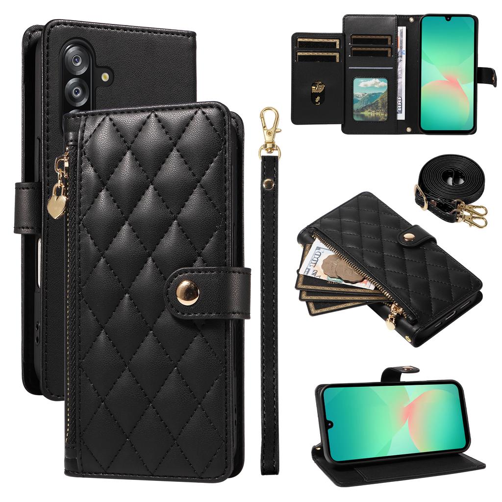 For Samsung Galaxy A16 4G/Galaxy A16 5G/Galaxy A17 5G/Galaxy A26 5G Wallet Case with Straps,Rhombus Leather Stand Phone Cover