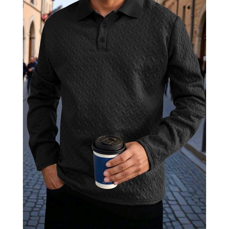 Spring and Autumn Multi-color Warm POLO Shirt Thread Collar Men's Leisure Sports Long Sleeve