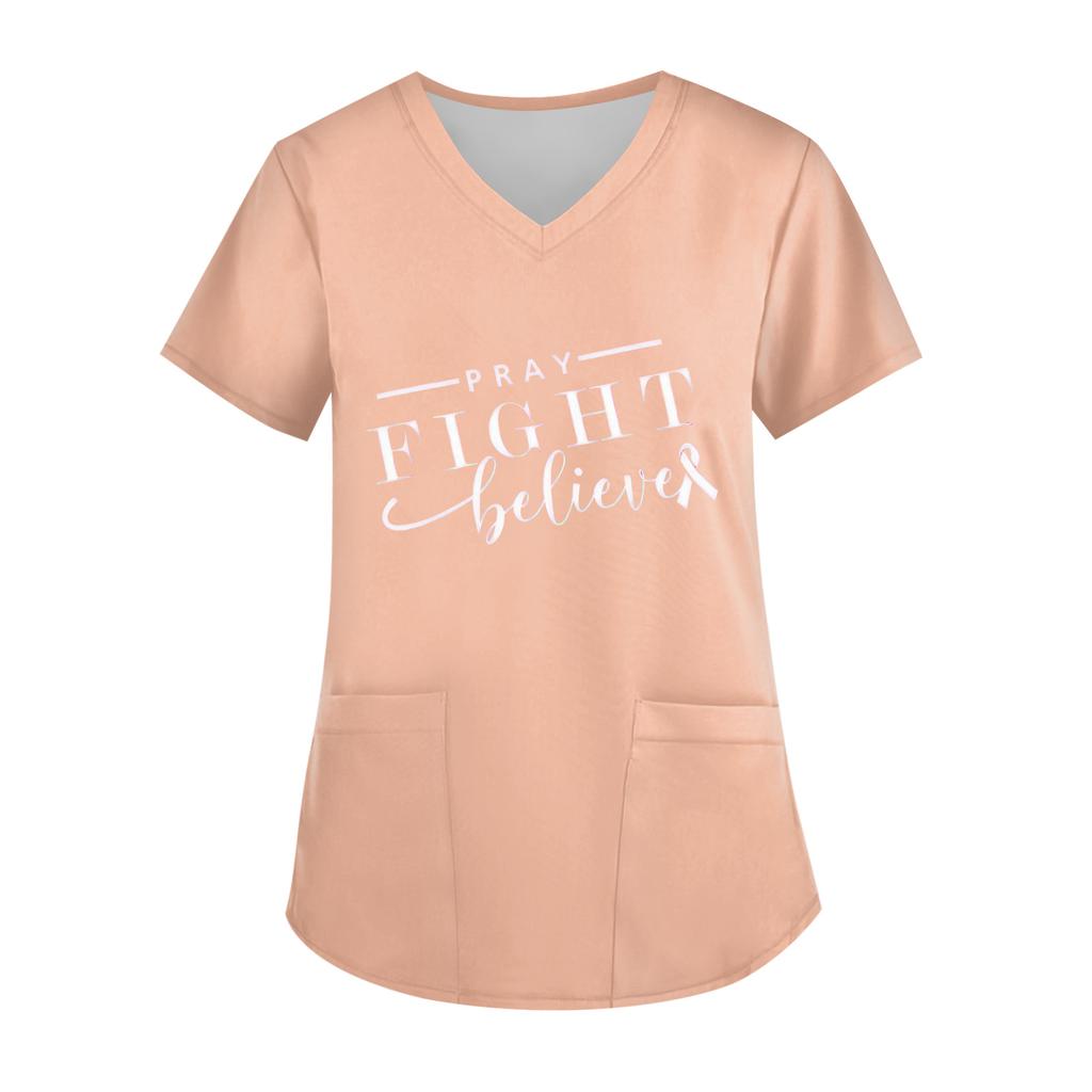 Women's V-Neck Short-Sleeve Pocketed Top With Side Slit