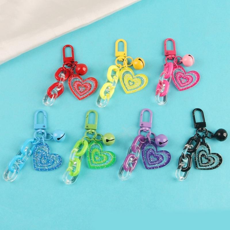 Sweet Acrylic Heart Pendant Keychain Link Chain Keyring for Purse,Handbag, Bag