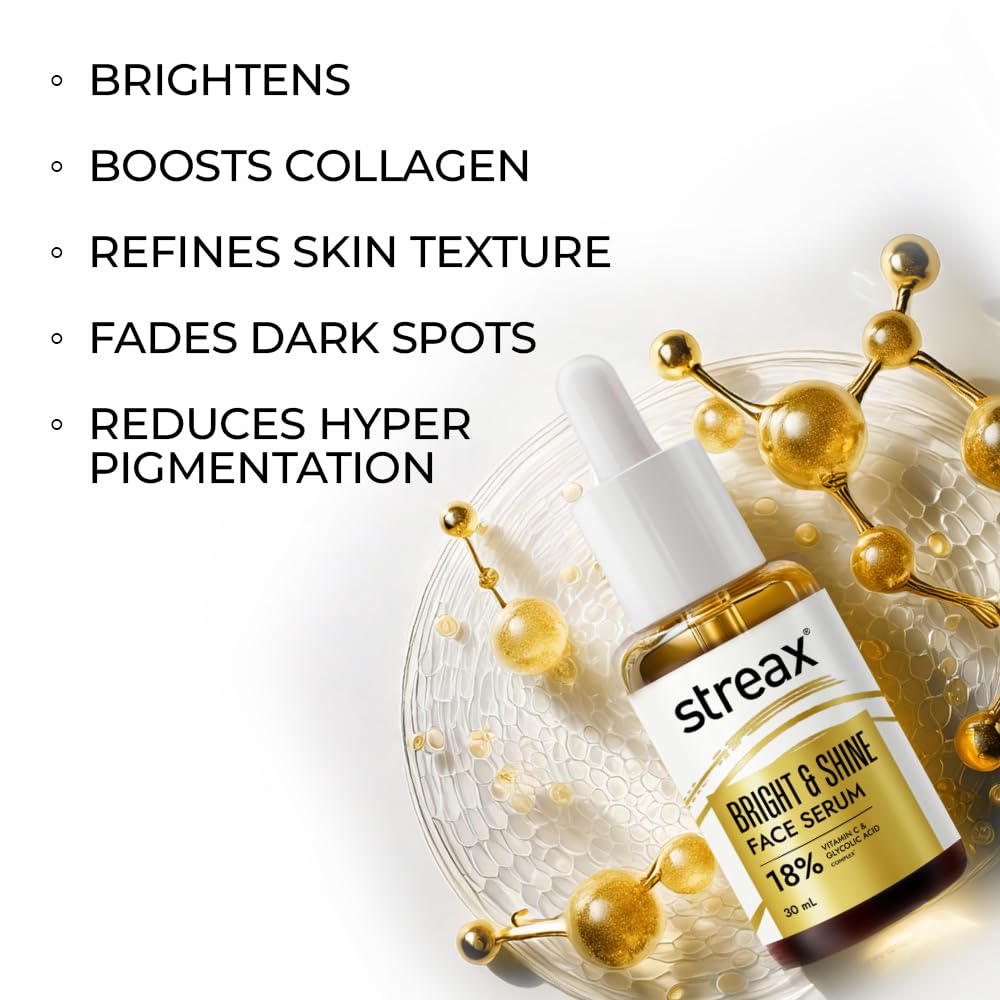 Streax Bright & Shine Face Serum 30 Ml Pack of 1 for Dark Spots Reduction Brighter Glowing Skin with Vitamin C