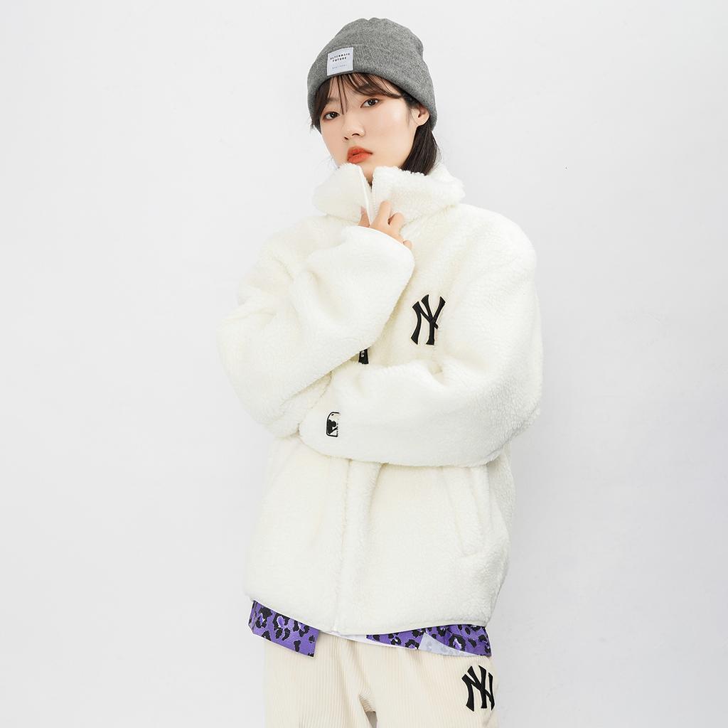 New MLB Velvet Jackets Unisex Ivory White 3AJPF3016-50IVS