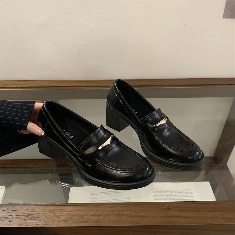 2025 new temperament thick heel loafers women's high heels one pedal versatile single shoes