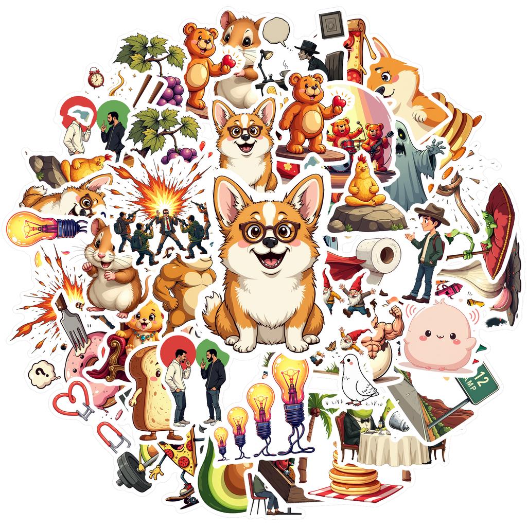 35-70pcs Fun Food Animal’S Life Stickers Whimsical Characters Teacher Reward Stationery Stickers Diy Graffiti Decals