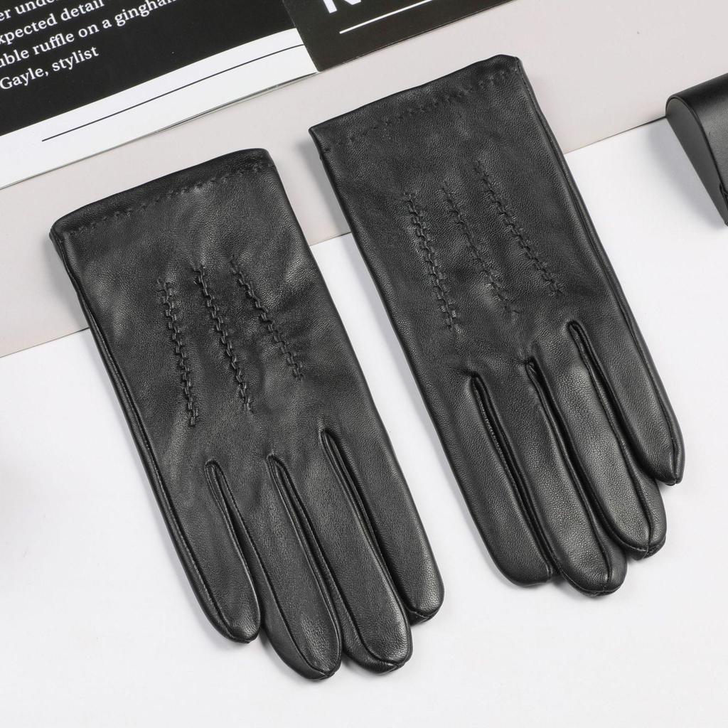 Men's Touchscreen-Compatible Lambskin Gloves: Warm, Windproof, Retro Design for Driving and Riding In Spring, Autumn, and Winter.
