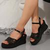 Fashion 2025 Summer Plus Size Mesh Sandals Women Bling Crystal Wedge Sandals for Women Fashion Buckle Strap Woman Sides