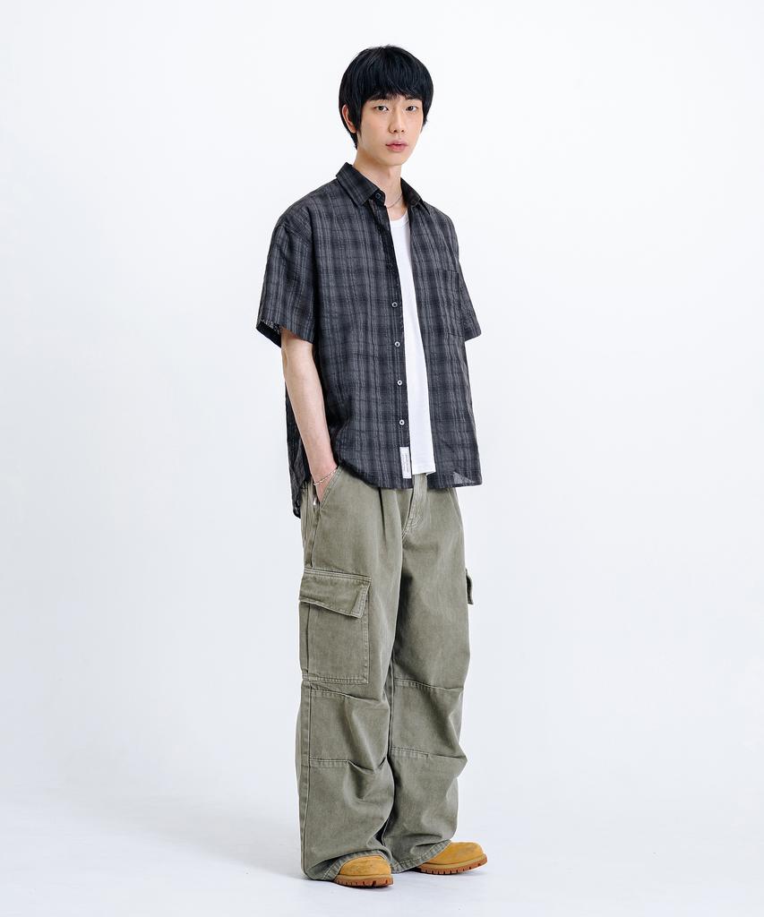 LEMAIN SECOND Check Oversized Short Sleeve Shirt [Charcoal]