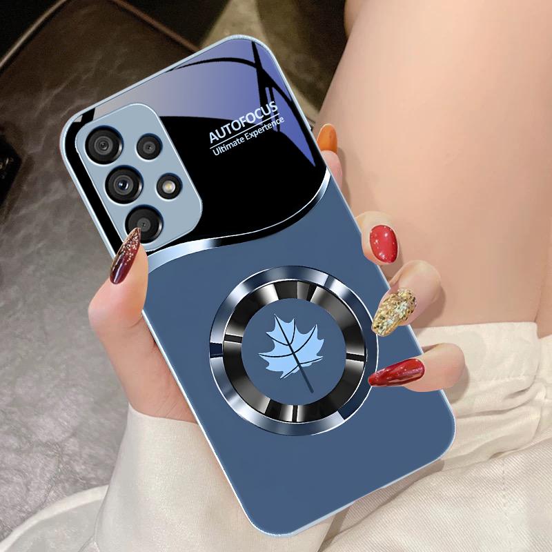 Kreis Ahornblatt Blau Für Samsung Galaxy S10 4G S20 11E 30 S21 21Fe 22 S24 Pro S23 Ultra 5G S8 S9 Gehärtetes Glas Handyhülle