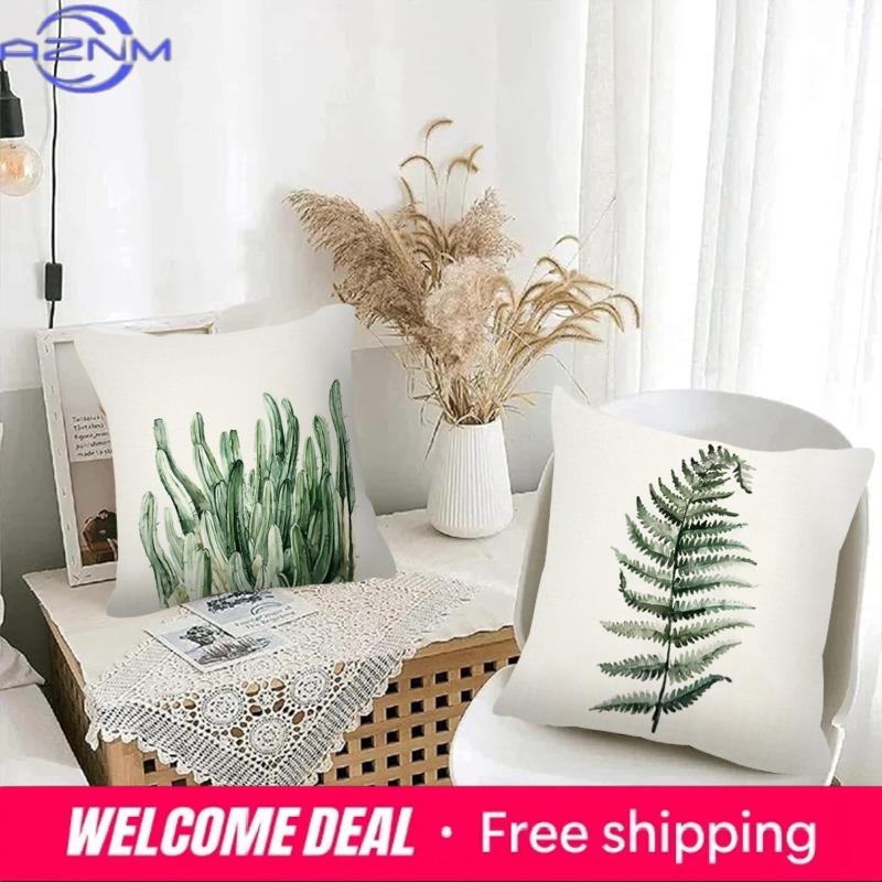 Simple Plant Print Pattern Home Decor Pillowcase Bedroom Living Room Sofa Decoration Polyester Cushion Cover with Zipper