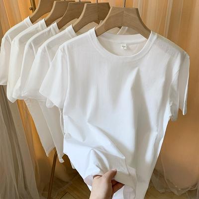 Summer Short Sleeve Cotton Loose Casual T-shirt for Women Men Round Neck Solid Base Women's T Shirt Elegant Fashion Simple Office Lady Tee Tops 26051