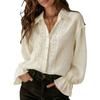 Women S Solid Color Lapel Single Breasted Lace Long Sleeve Shirt