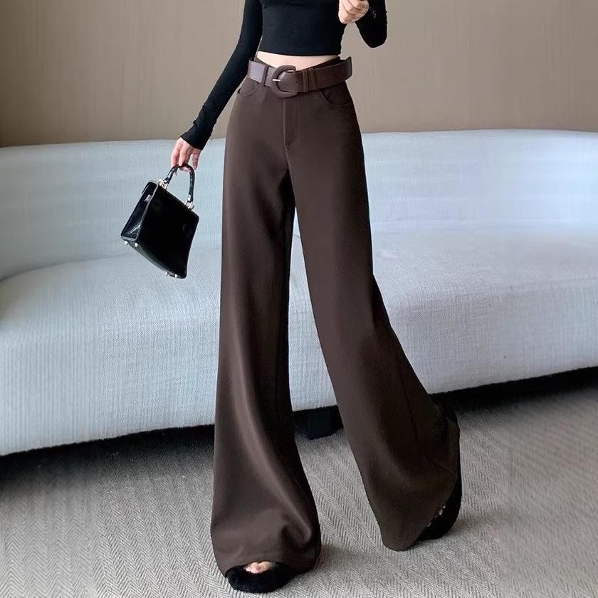 Milk Card Color Women's Wide-Leg Suit Pants, Slightly Flared, High Waist, Drapey, Floor-Length, 2026 Early Spring Fashion.