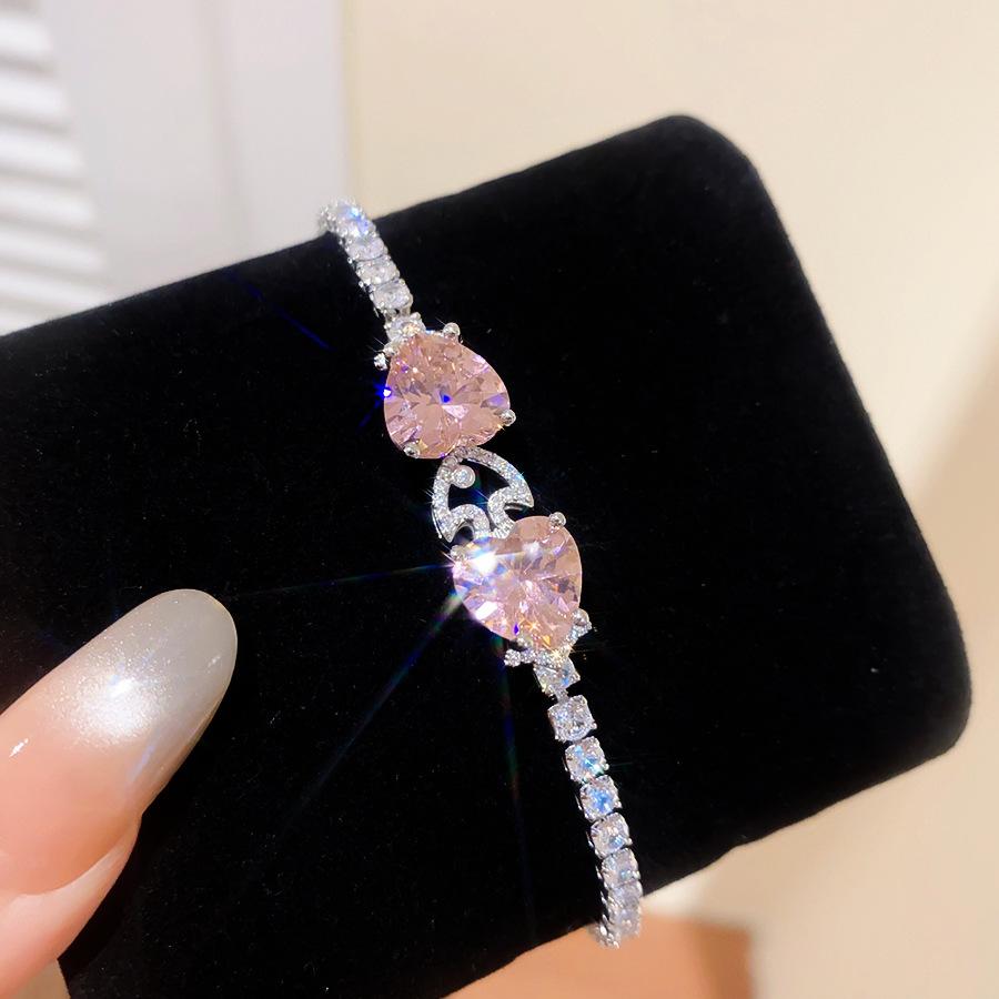 18K Real Gold Plated Premium Zircon Heart Moon Buckle Bracelet Light Luxury Exquisite Super Sparkling Ins Jewelry