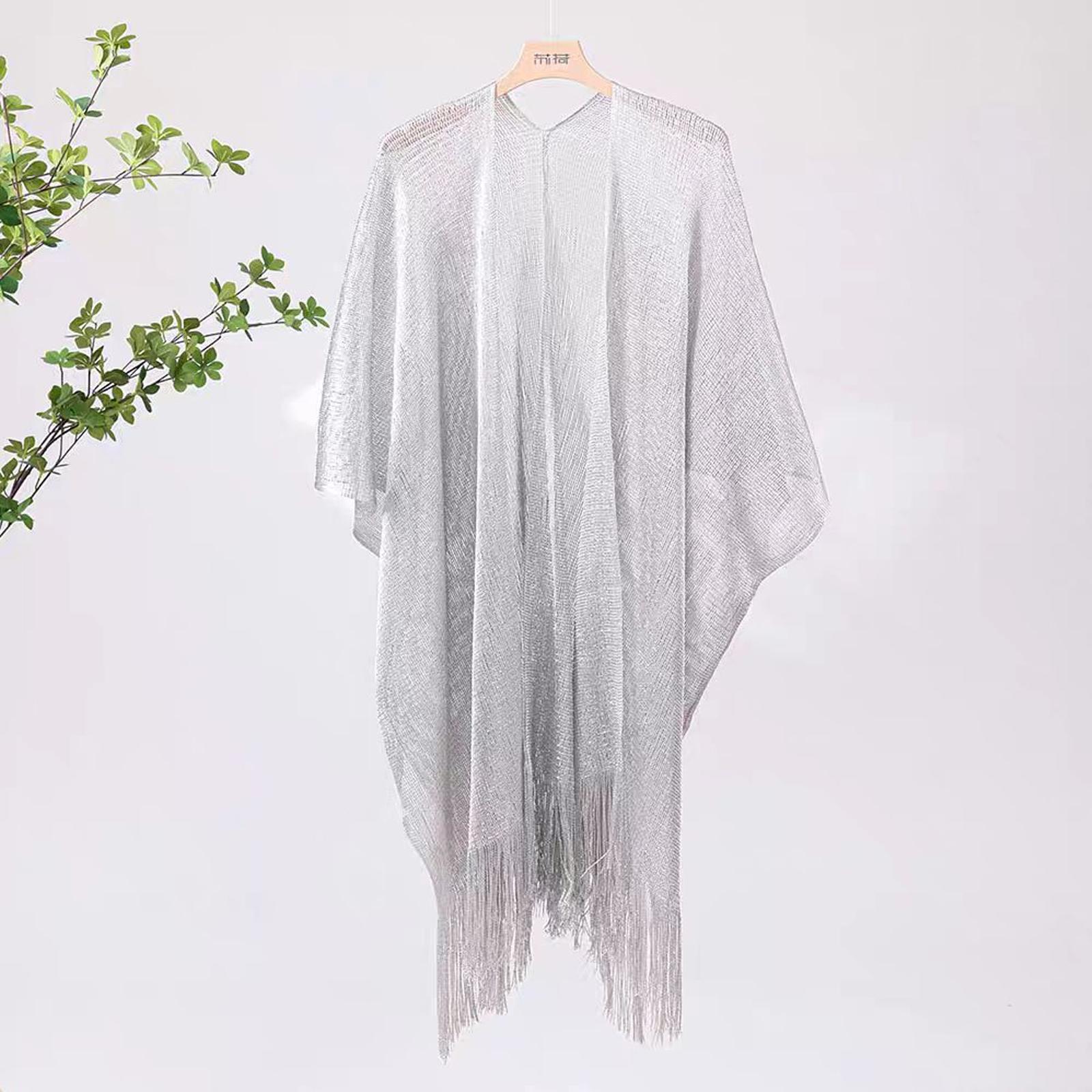 

Summer Evening Shawl with Tassel Decoration Openwork Breathable Lightweight Cover Up for Beach Vacation and Formal Events One Size