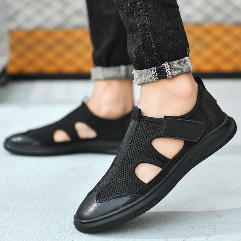 Lightweight Men Sandals Wearable Anti-slip Deodorant Baotou Beach Genuine Leather Casual Sandals Youth Latest Trend Casual Flats