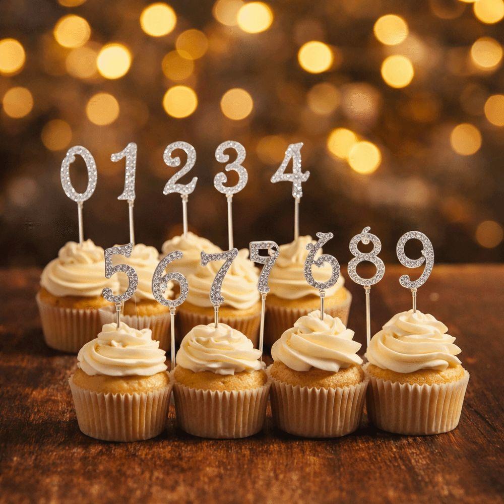 Glitter Cake Plugin Set Rhinestone Birthday Candle Holder Digital Cakes Dessert Decor  Party