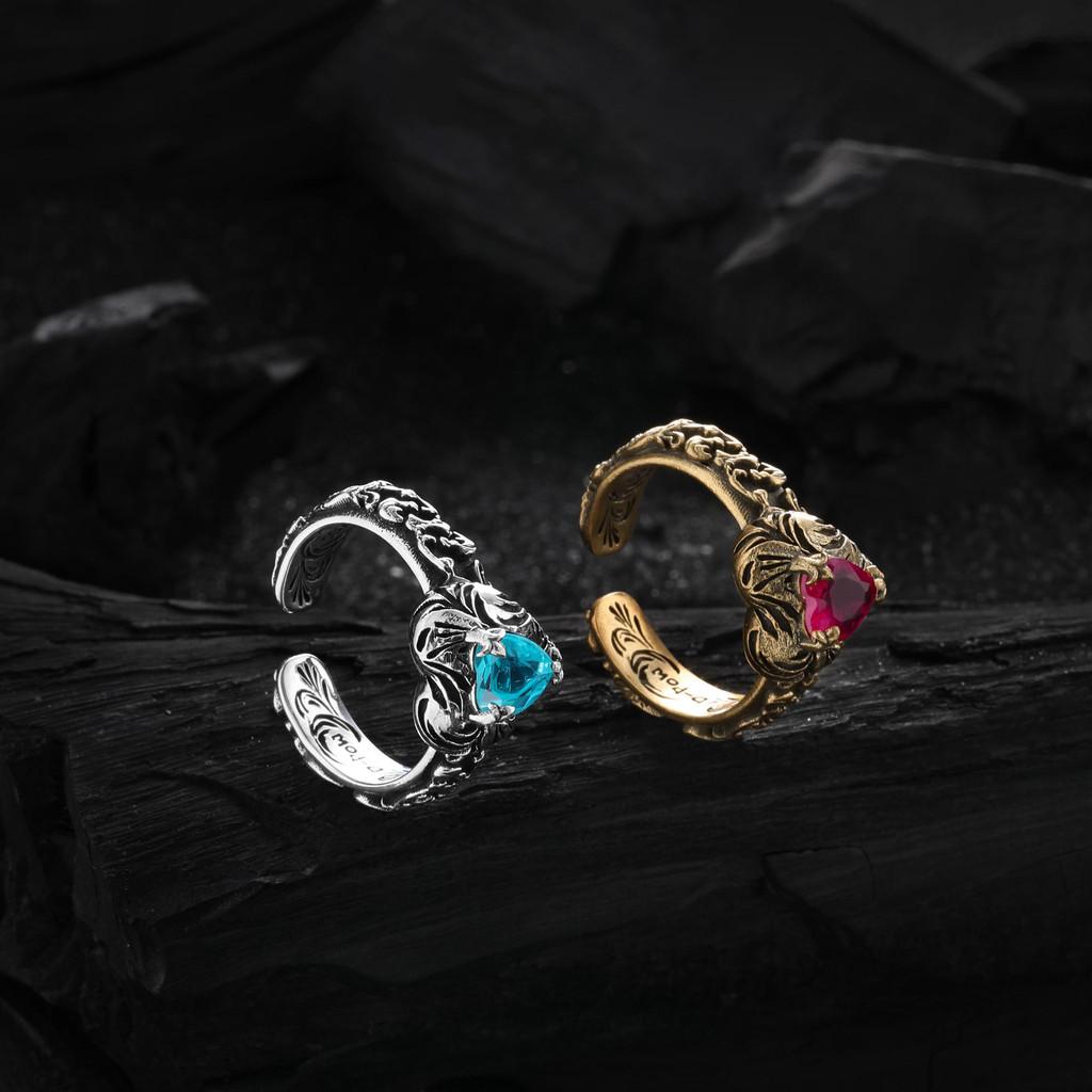 Retro Copper Stylish Ring With Heart Design And Brilliant Zircon For Fashion Forward Women