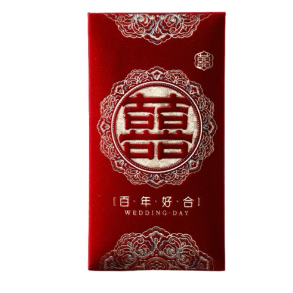 4pcs Blessing 2025 Chinese Red Envelopes Flocking Lucky Money Pocket Wedding Red Packet Bonus