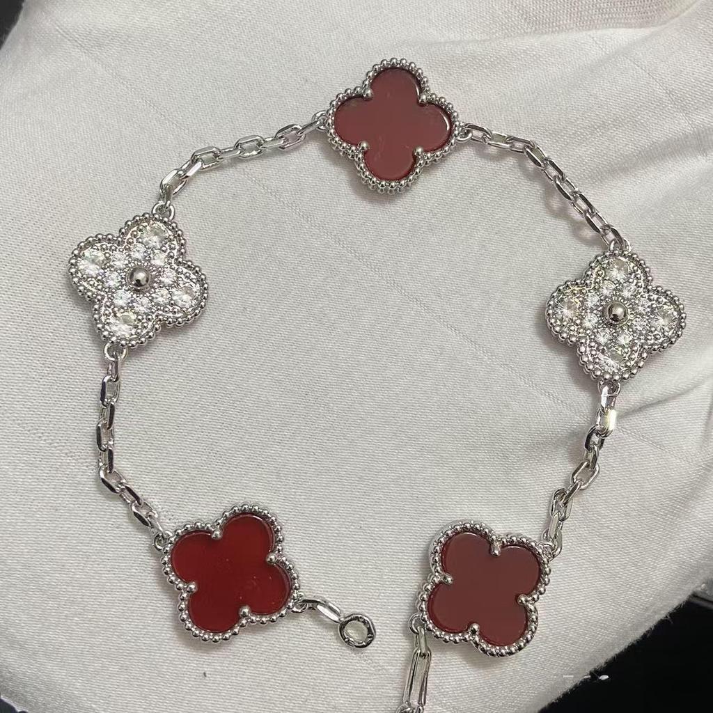 Nuova Versione Bracciale Quadrifoglio Cinque Fiori Agata Rossa Naturale Madreperla Bianca Bracciale da Donna Bracciale Laser