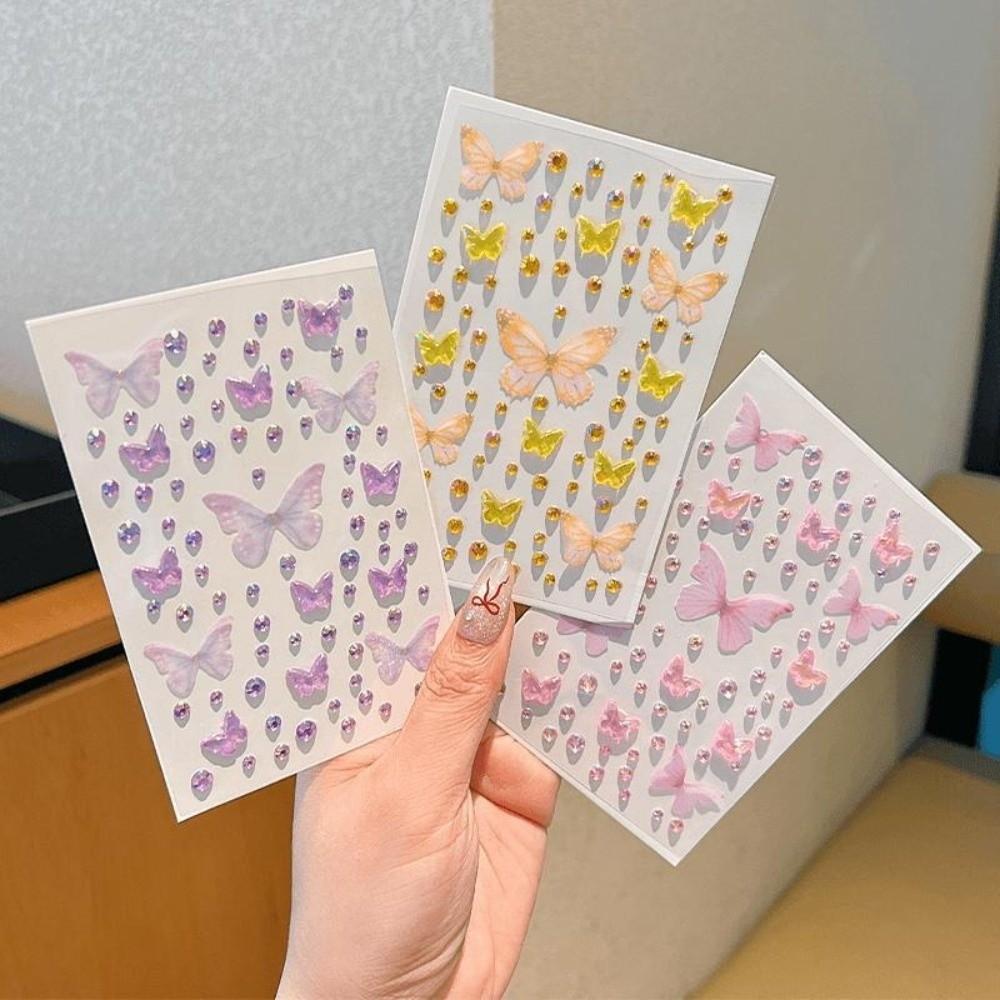 Resin Rhinestone Face Stickers Self-adhesive Butterfly Decals DIY Decoration