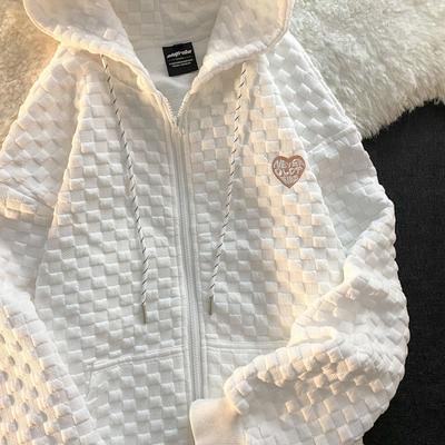 Women's Sweatshirt Hoodie Fashion Loose Waffle Top Solid Color Long Sleeve Cardigan Jacket