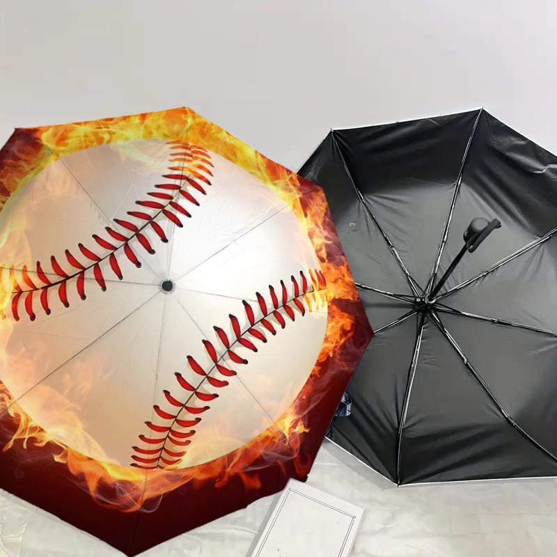 1pc Fiery Baseball Icon Umbrella with Plastic Handle,Suitable for All Seasons Home Travel Outdoor UmbrellaDD1498