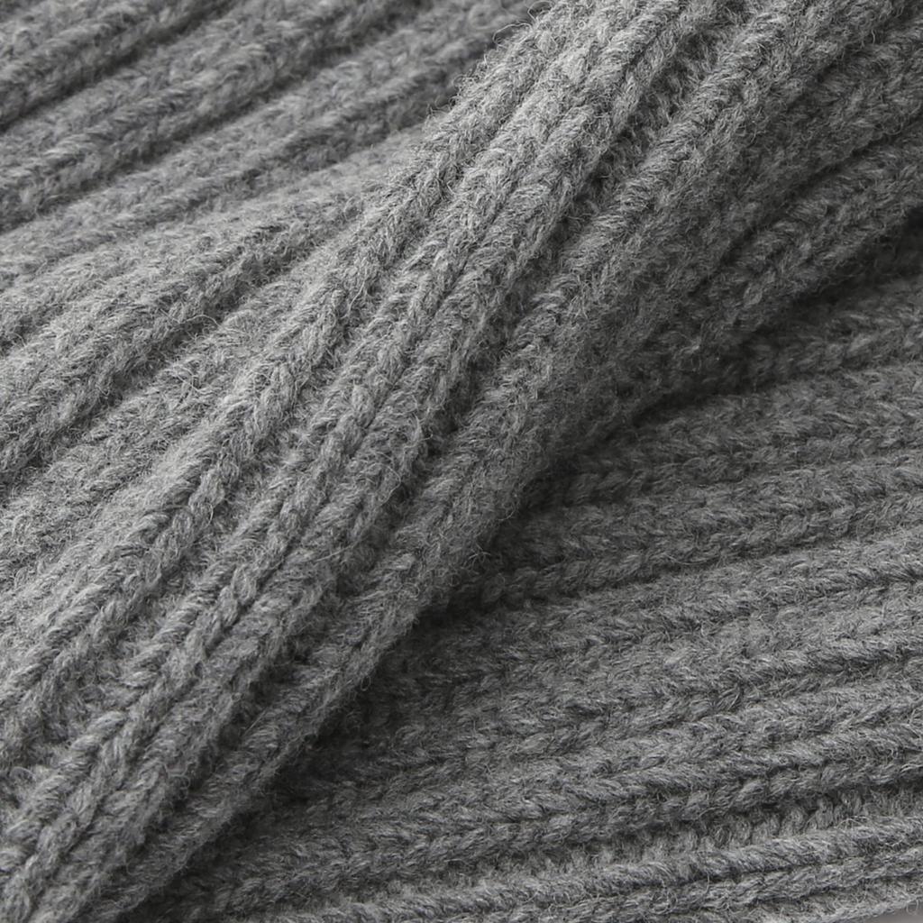 Gold Brass Label Unisex Autumn Winter Lambswool Mix Knit Warm Windproof Ribbed Scarf Korean Neck Gate [UNDERCONTROL] Women's (Gray)