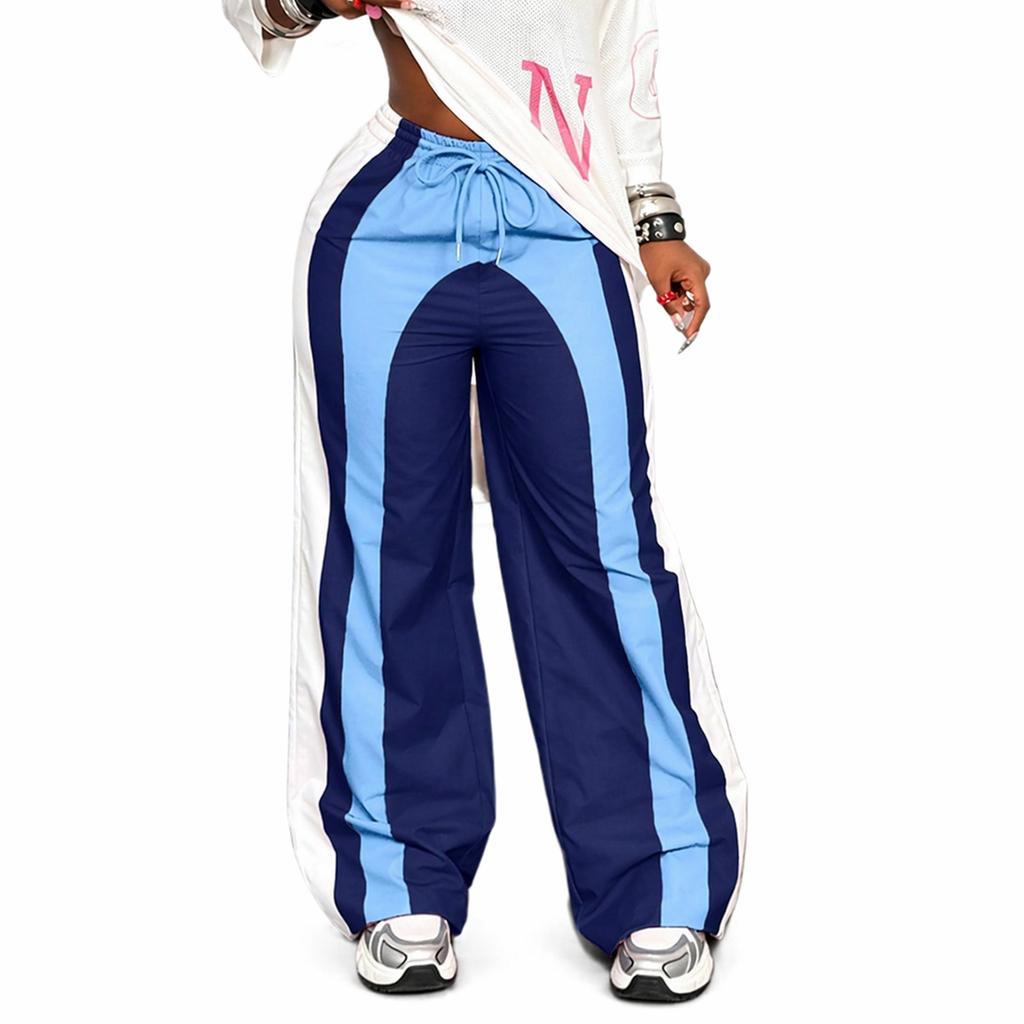 Damen Casual Lockere Hose mit Tunnelzug und Kontrastfarbe