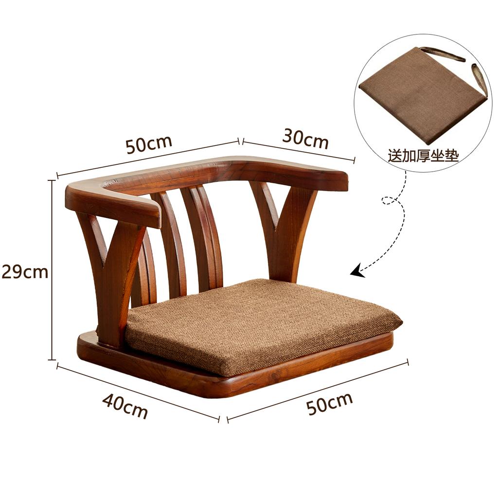 Handgefertigter Tatami-Stuhl aus Massivholz mit Rückenlehne, niedriger japanischer Stil, Balkon-Lounge-Sitz, Erkerfenster-Möbel für Zuhause