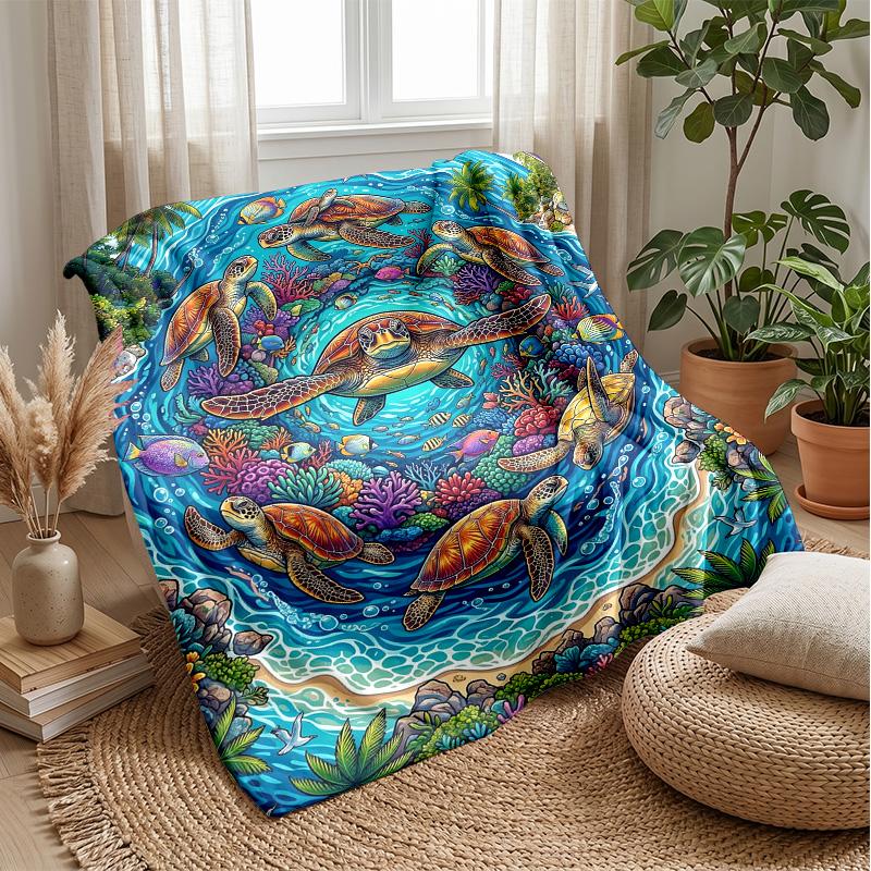 Ocean Turtle Journey Theme blanket Lightweight Warm Flannel Blanket Decorative Throw Blanket for Home Decoration