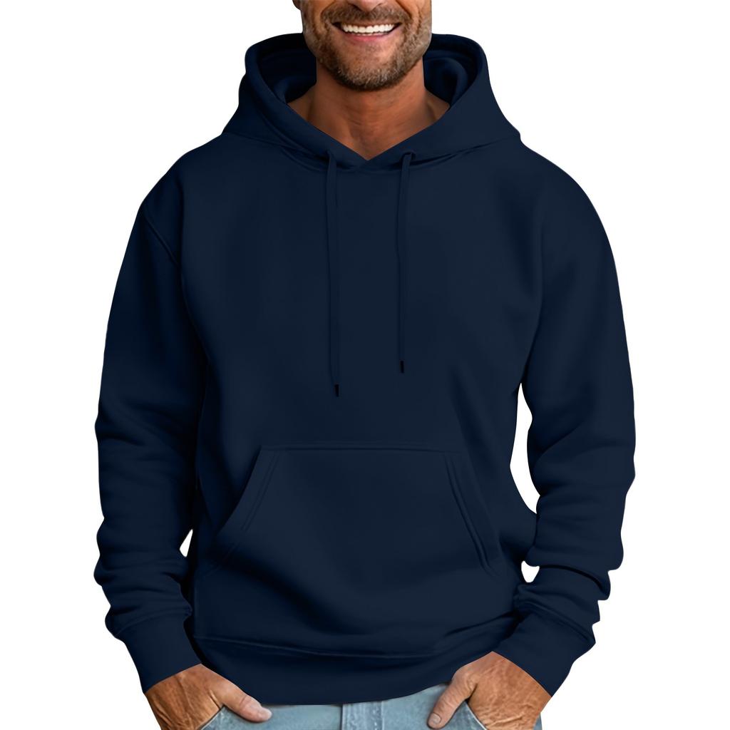 Men's Casual Loose Sweatshirt Solid Color Drawstring Large Pocket Hoodie Sports Sweatshirt