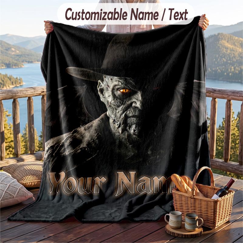 Custom Text Flannel Throw Blanket, Lightweight Cozy Bed Sofa BlanketJeepers Creepers The Creeper