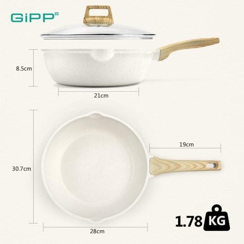 GiPP 28cm Deep Frying Pan with Lid, Induction and Gas Compatible, Non-Stick, Stir-Fry Pan with Spout, Ceramic Coating, Easy To Clean, High Heat Effici