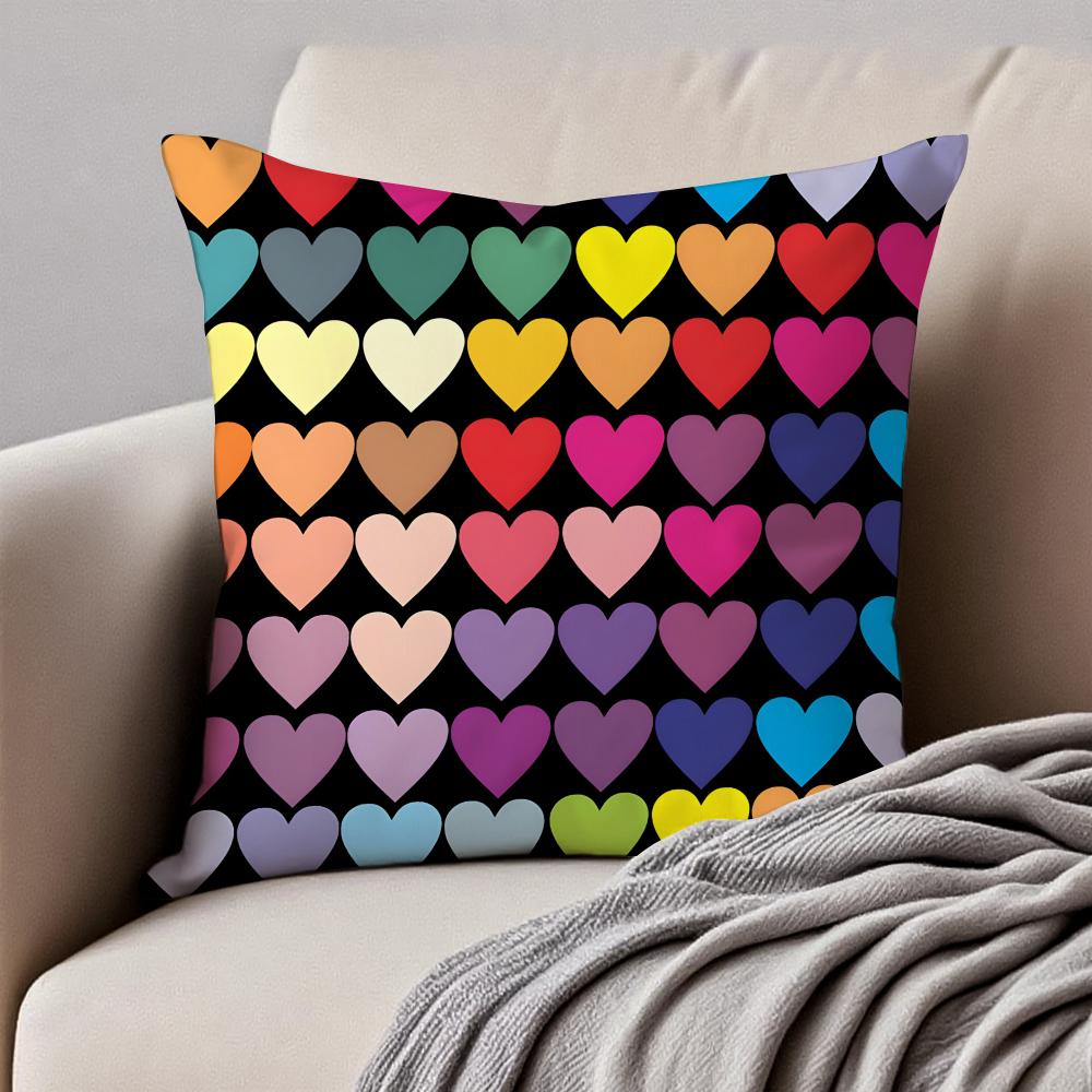 Dreamy Rainbow Love Fashion Patterns Cushion Cover Pillowcase Anti-Dustmite Invisible Zipper Short Plush Sofa Cushion