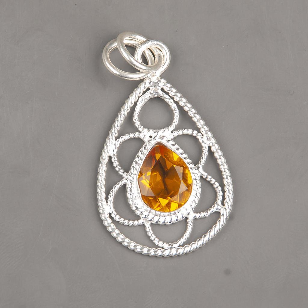 Citrine Gemstone Pendant Jewelry, Handmade Gorgeous Silver Pendant , 925 Sterling Silver Jewelry For Wedding Gift