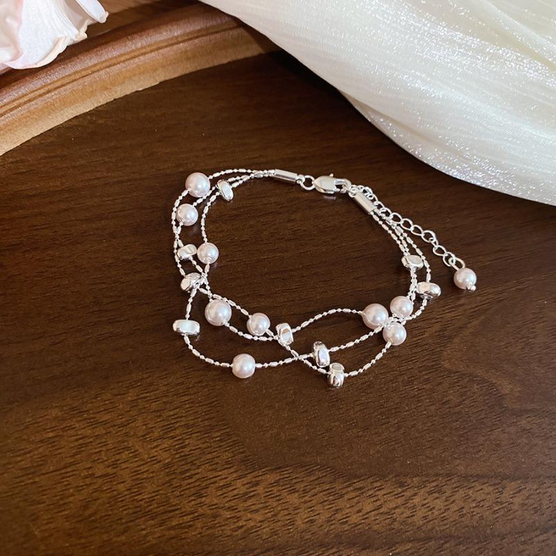Flower Spring Day~ Flower Pearl Bracelet Necklace Set New Sweet and Versatile Design Jewelry Women