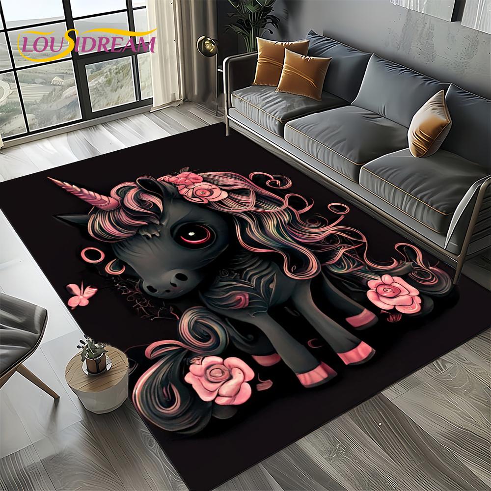Unicorn Cartoon Cute 3D Dream Girl Carpet Rug for Living Room Bedroom Home Sofa Decoration,Kid Area Rug Non-slip Floor Mat Gift