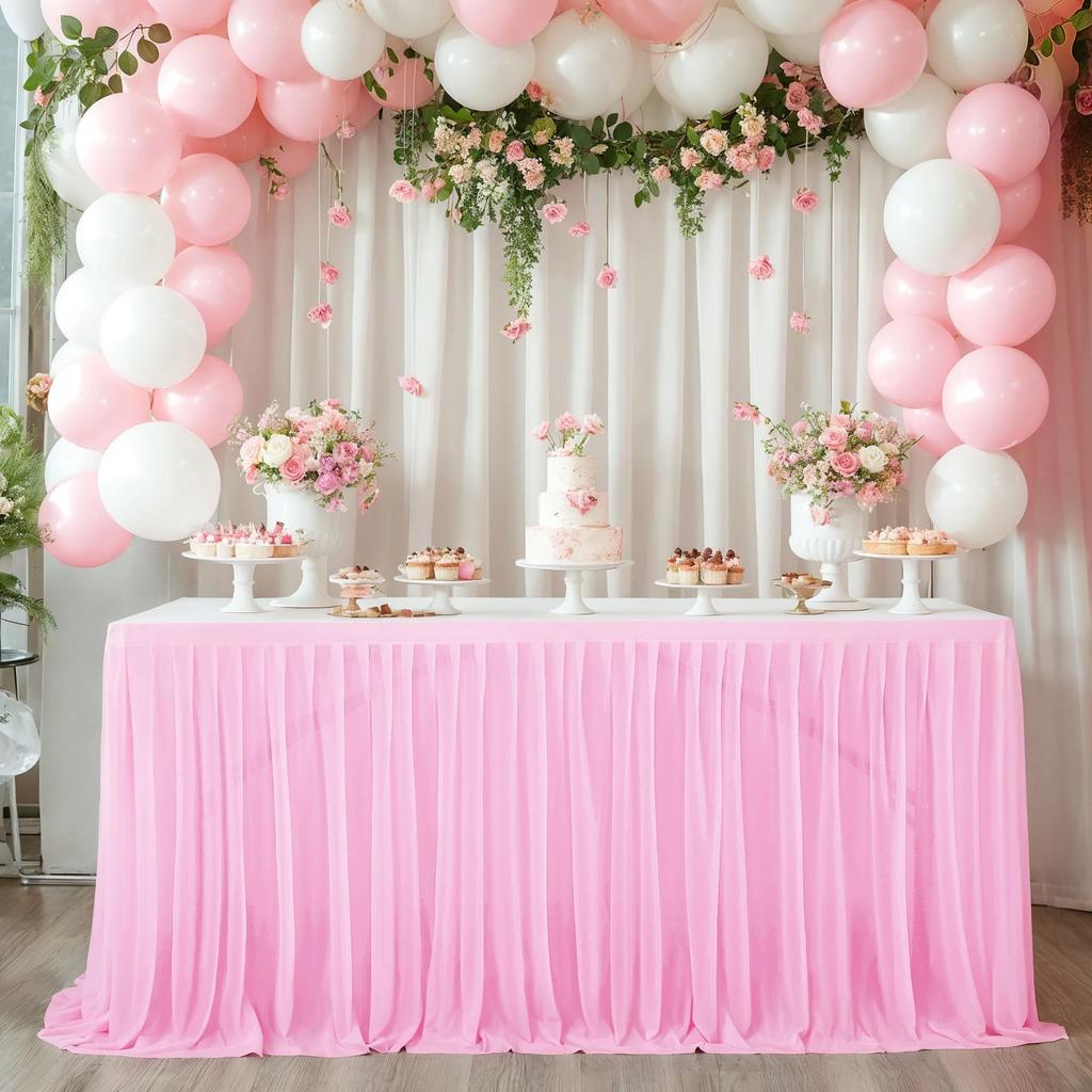 Chiffon Table Skirt for Baby Shower Tulle Ruffle Table Cloth for Wedding Birthday Party Bridal Shower Cake Table Decorations