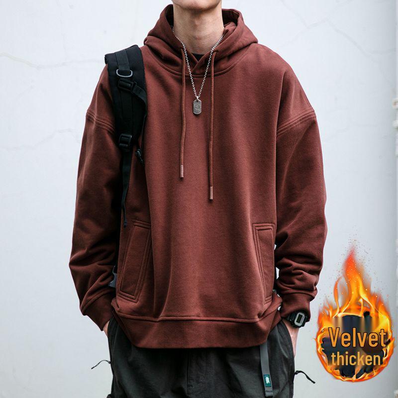 Men's American Retro Heavyweight Hoodie - New Autumn/Winter Trend, Loose Fit with Plus Velvet.