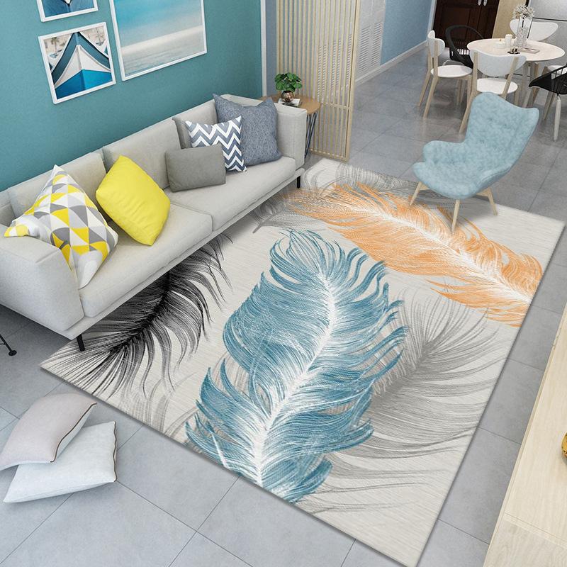 WTEMPO Feather Print Carpet Living Room Large Area Anti-Slip Carpet Bedroom Room Bedside Blanket Home